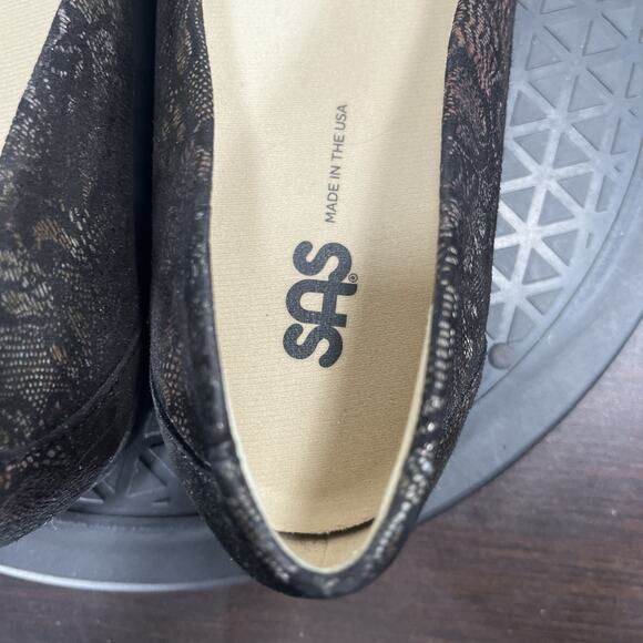 SAS Womens Size 9M Scenic Floral Ballet Flats Black Suede Comfort Shoes - Picture 5 of 10